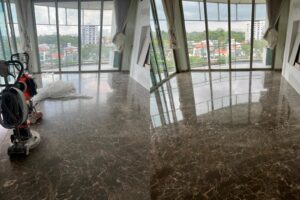 Expert marble polishing service by R&S POLISHING PTE. LTD. in Singapore, restoring floor shine, elegance, and durability.