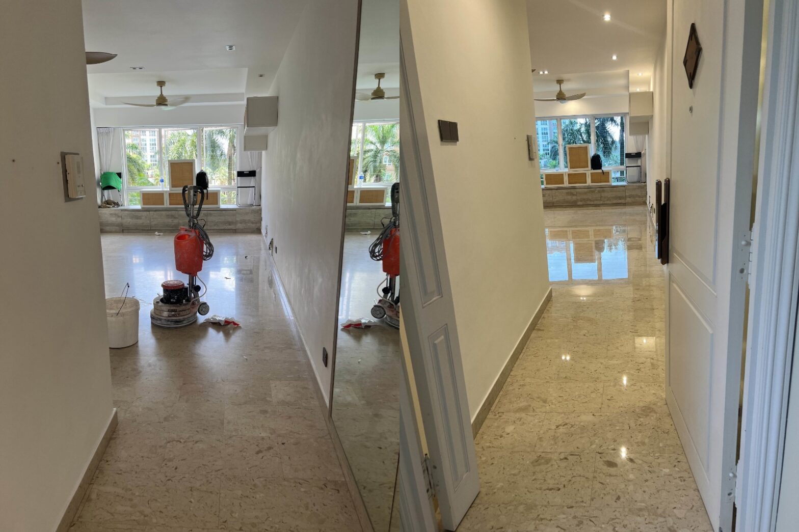 Marble scratch and stain removal in Singapore by R&S POLISHING – restoring smoothness and natural shine.