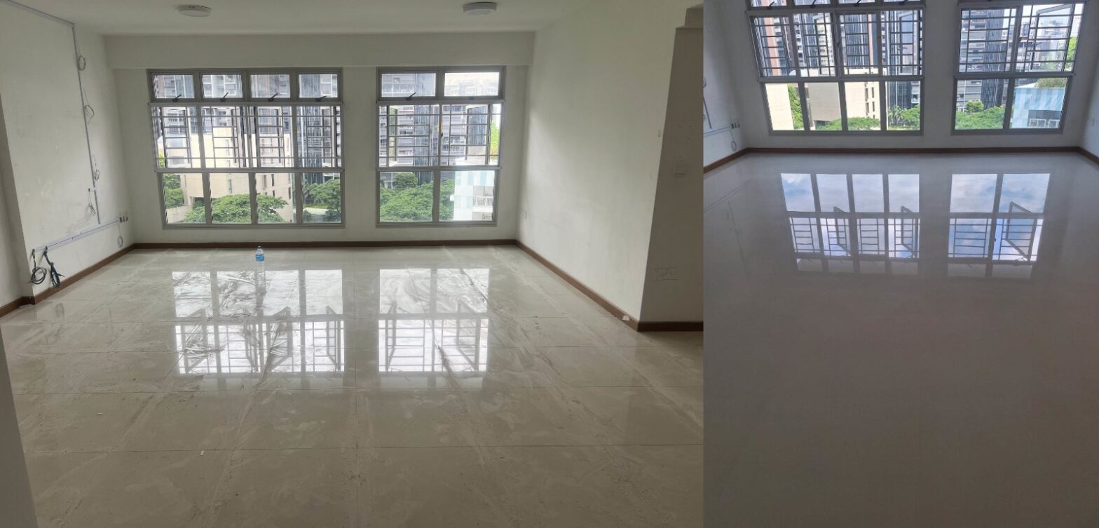 Skilled homogeneous floor polishers from R&S POLISHING PTE. LTD. restoring floor shine and smoothness in Singapore homes and offices.