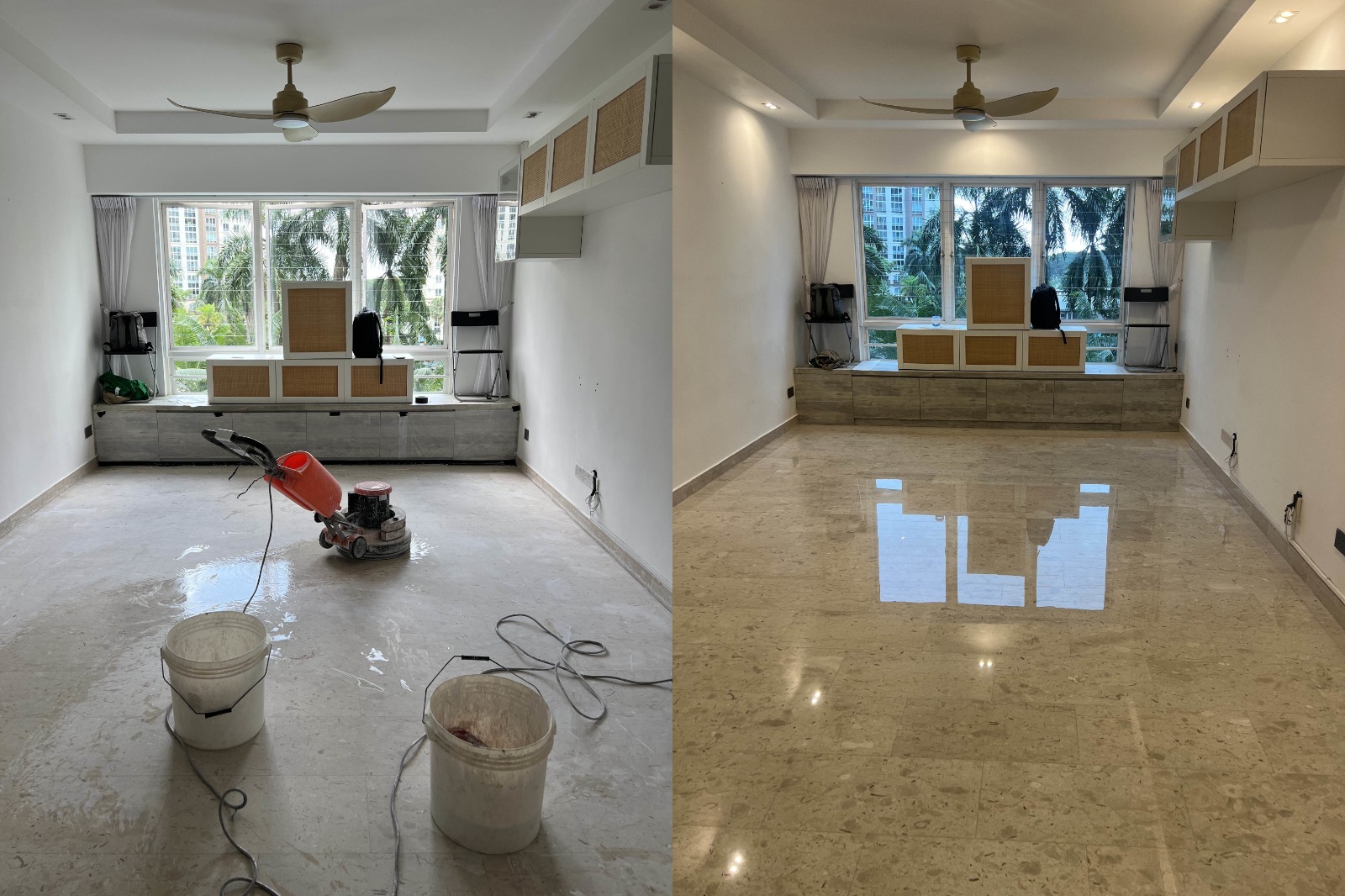 Luxury marble floor finishing in Singapore by R&S POLISHING – achieving mirror-like shine and premium elegance.