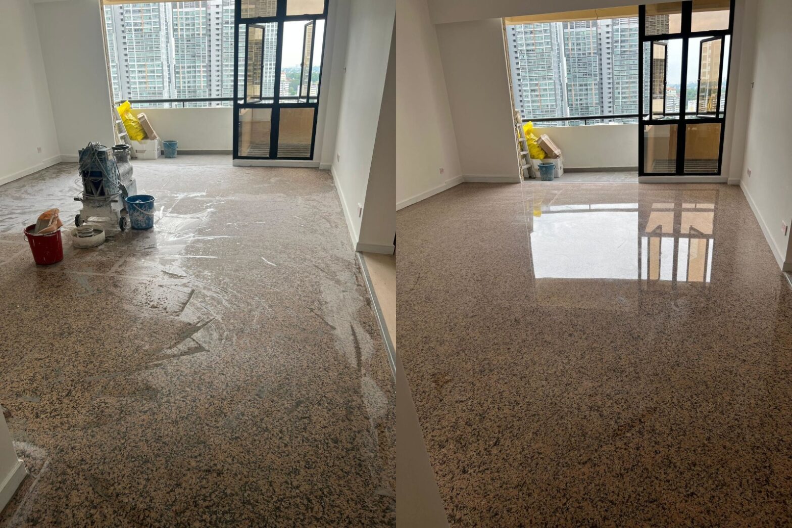 Granite tile cleaning and polishing by R&S POLISHING Singapore for shiny, spotless stone floors