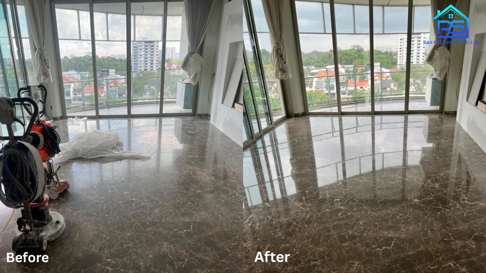 Professional marble polishing and restoration for floors and countertops in Singapore