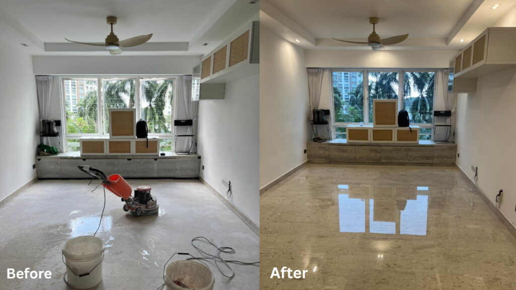 Professional marble polishing and restoration for floors and countertops in Singapore