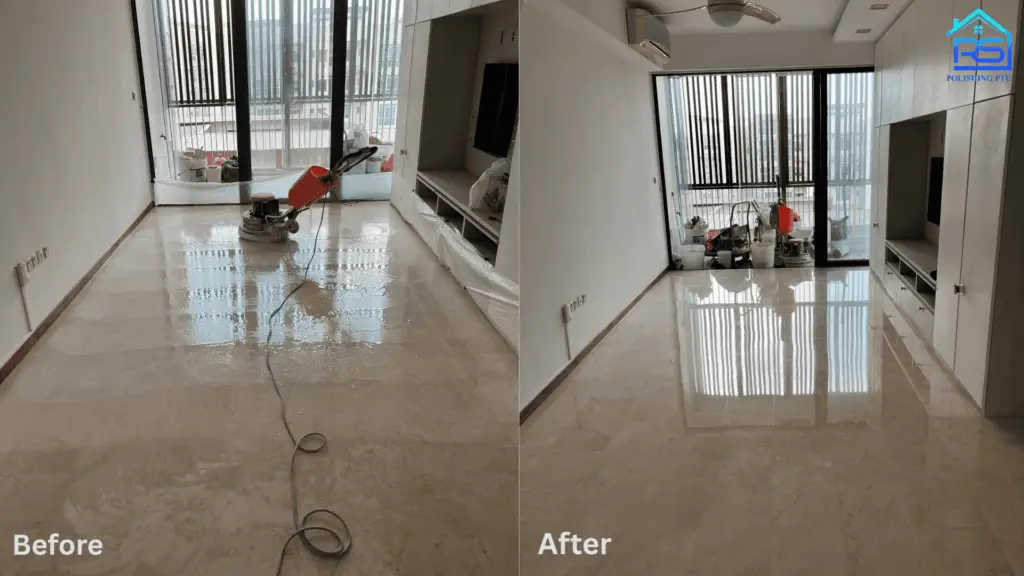 Professional marble polishing service in Singapore to restore a mirror-like finish.