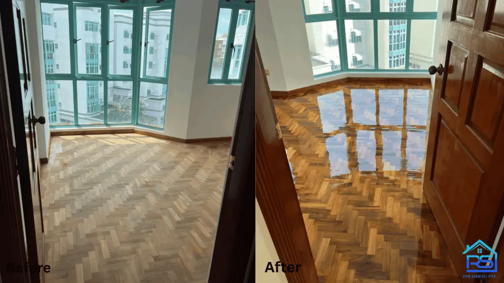 Professional parquet floor scratch removal service.
