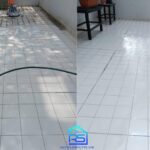 Balcony floor tile polishing and cleaning service for a residential apartment in Singapore.