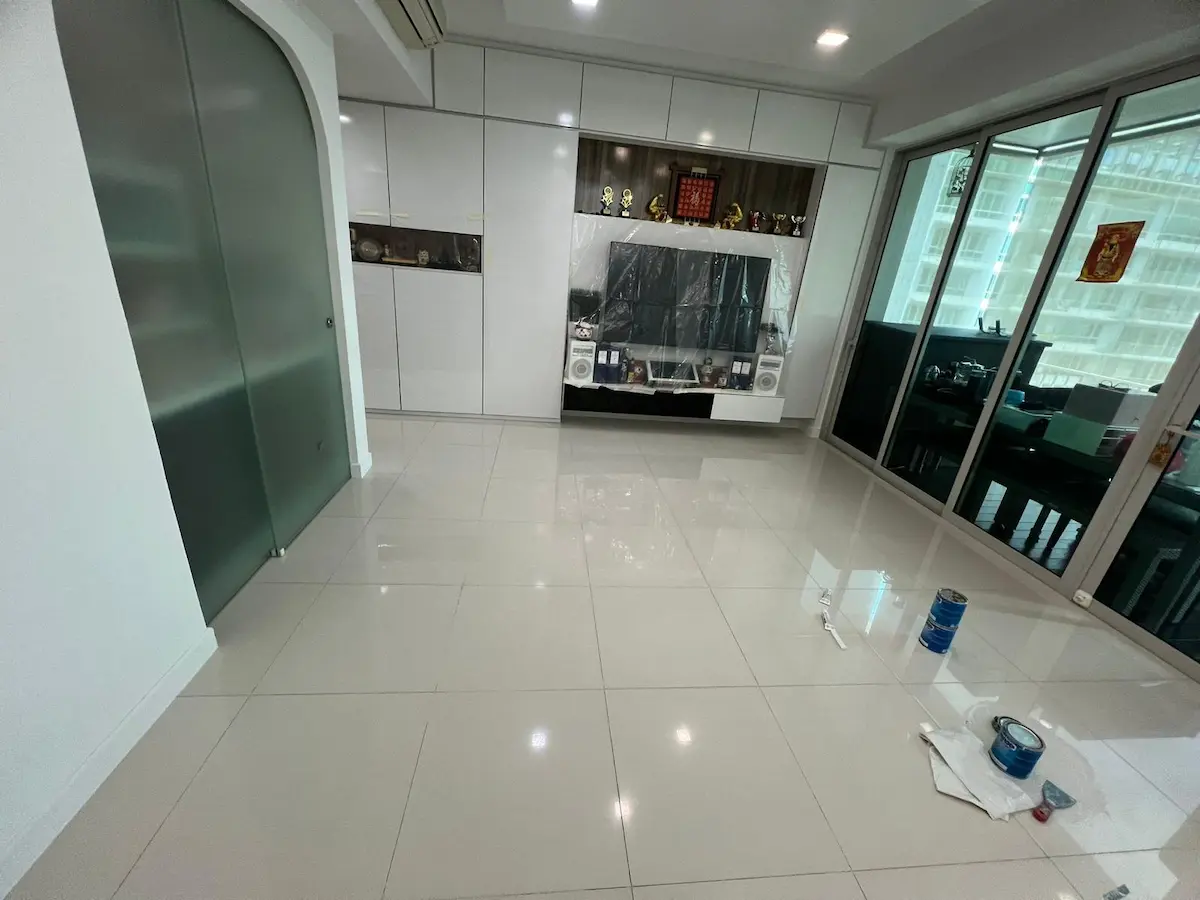 Premium Homogeneous Tiles Polish & Restoration-3 Before and after of homogeneous tiles polishing service in Singapore removing dullness and scratches